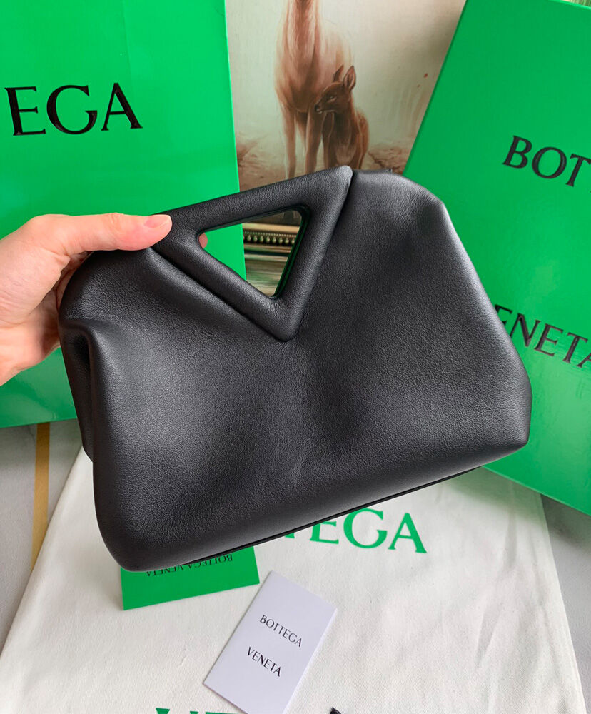 Bottega Veneta Point Leather Top Handle Bag Black